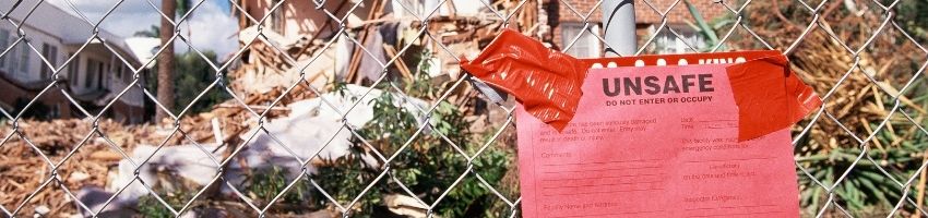 Condemned Building Notice to the public placed outside the construction site